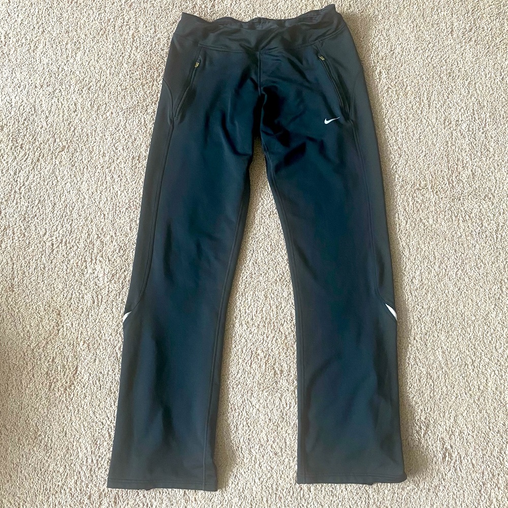 Nike Ladies Fleece-Lined Zip Leg Track Pants Black White Size M Medium
